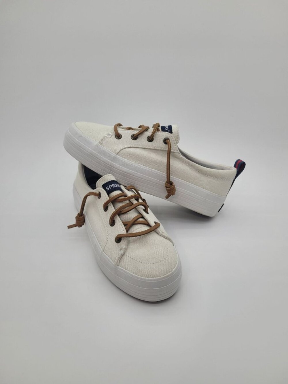 NWOB Sperry Crest Triple Platform Canvas Sneakers White Cream Lace Up Size 6.5